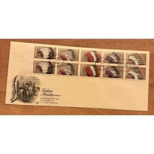 ArtCraft FDC #2501-05 American Indian Headdresses Booklet Pane of 10 1990 Cachet